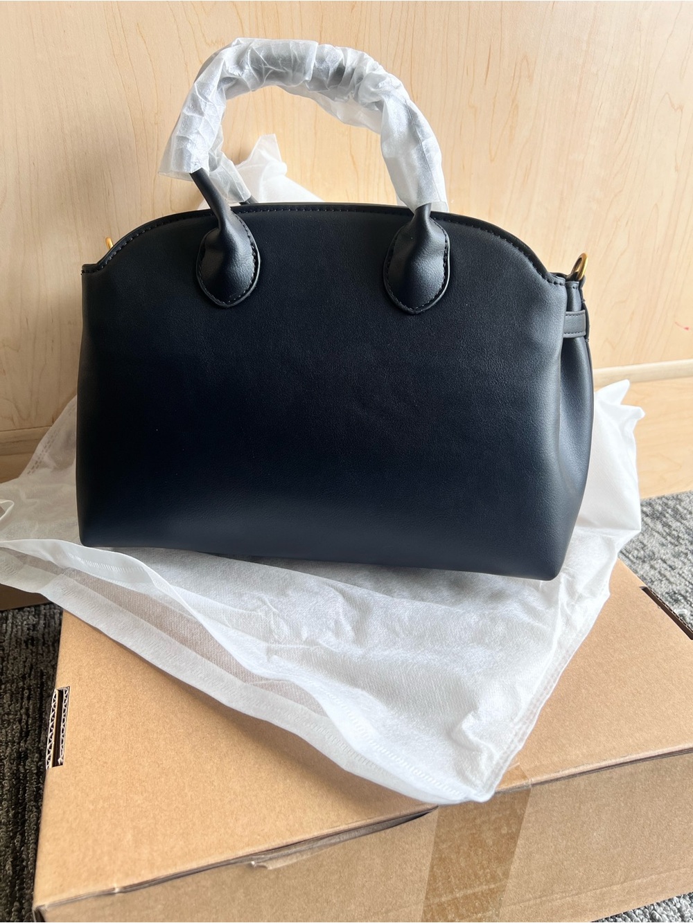 Women’s Handbag Elegant Black Leather Satchel with Top Handles